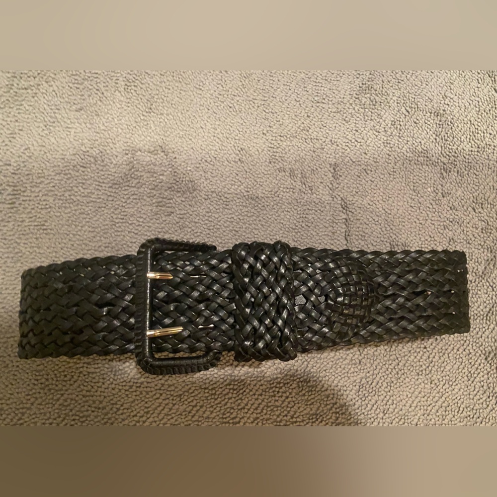Wide Woven braided Black Leather Belt sze S/M
